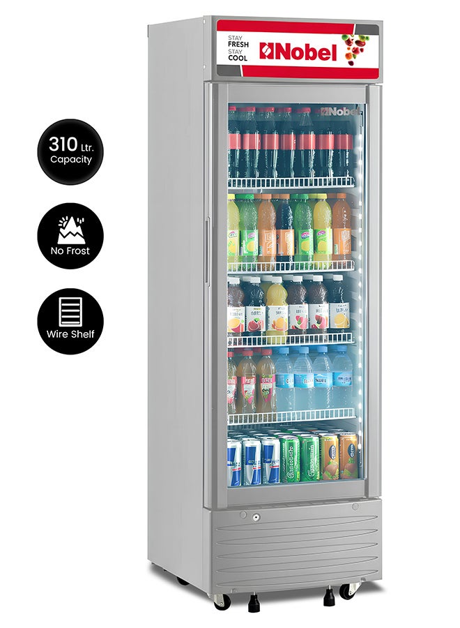 Nobel Showcase Chiller Single Door No-Frost 325L Gross / 298L Net Capacity, LED Display Cooling Refrigerator with Lock & Wheels – (1 Year Warranty) 325 L 230 W NSF325NF Silver - Image 1