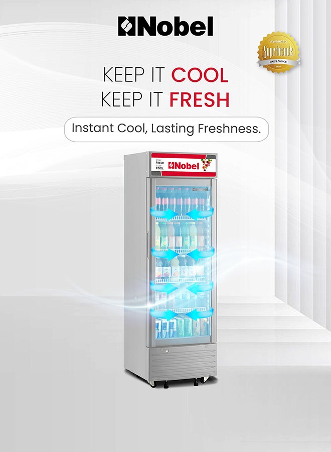 Nobel Showcase Chiller Single Door No-Frost 325L Gross / 298L Net Capacity, LED Display Cooling Refrigerator with Lock & Wheels – (1 Year Warranty) 325 L 230 W NSF325NF Silver - Image 2