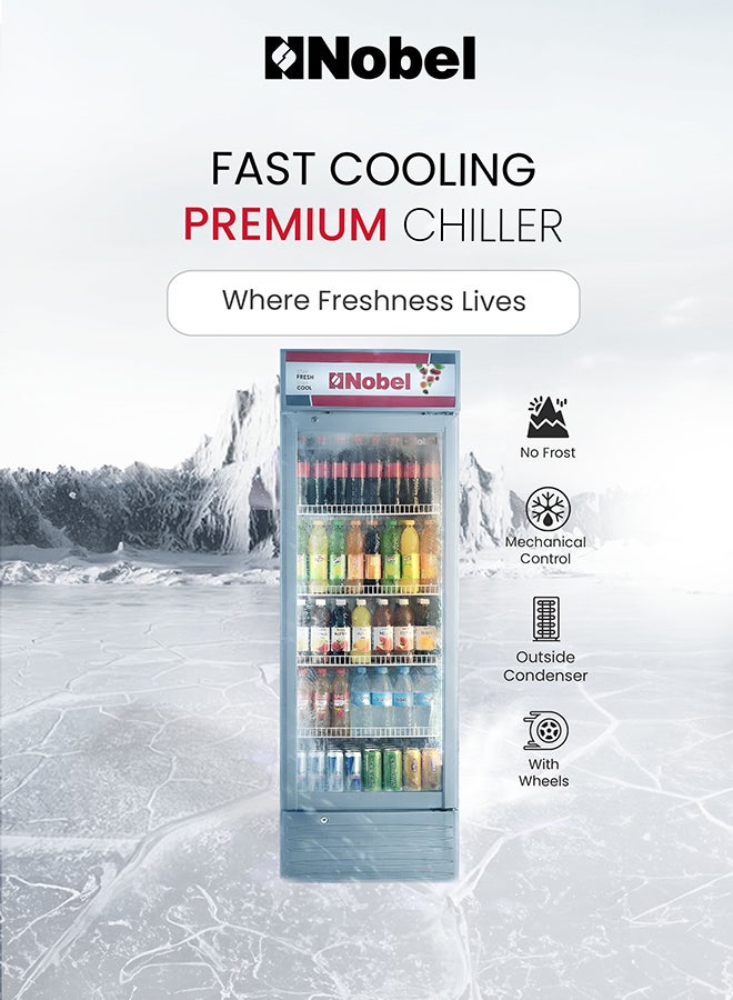 Nobel Showcase Chiller Single Door No-Frost 325L Gross / 298L Net Capacity, LED Display Cooling Refrigerator with Lock & Wheels – (1 Year Warranty) 325 L 230 W NSF325NF Silver - Image 5