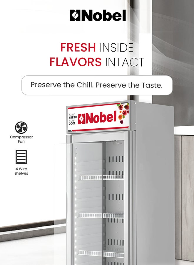 Nobel Showcase Chiller Single Door No-Frost 325L Gross / 298L Net Capacity, LED Display Cooling Refrigerator with Lock & Wheels – (1 Year Warranty) 325 L 230 W NSF325NF Silver - Image 3