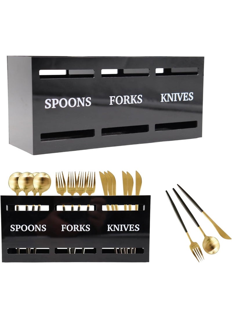 YelaJoy Kitchen Utensil Holder, Black Acrylic Organizer for Spoons Forks and Knives, Utensil Caddy for Parties, Silverware Organizer, Cabinet Caddy, Silverware Holder  - Image 1