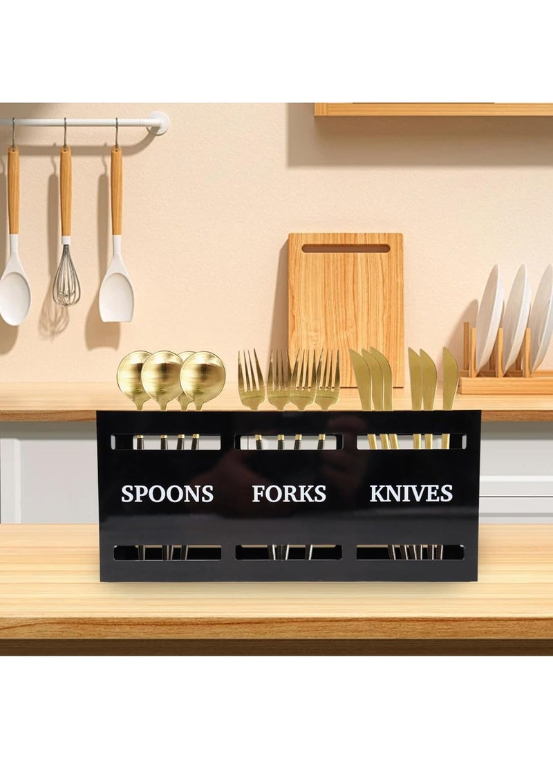 YelaJoy Kitchen Utensil Holder, Black Acrylic Organizer for Spoons Forks and Knives, Utensil Caddy for Parties, Silverware Organizer, Cabinet Caddy, Silverware Holder  - Image 2