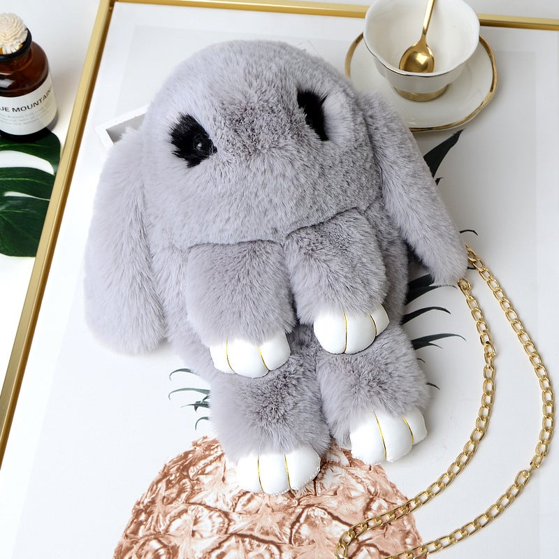 2024 Cute Plush Bunny Crossbody Kids Bag Light gray 