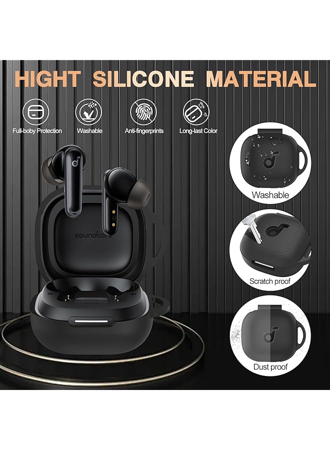 إيروريكس غطاء حماية متوافق مع سماعات Soundcore P40I، غطاء حماية من السيليكون الناعم لسماعات Soundcore P40I، غطاء حماية مقاوم للصدمات لسماعات الأذن اللاسلكية P40I مع حلقة تثبيت باللون الأسود - Image 2