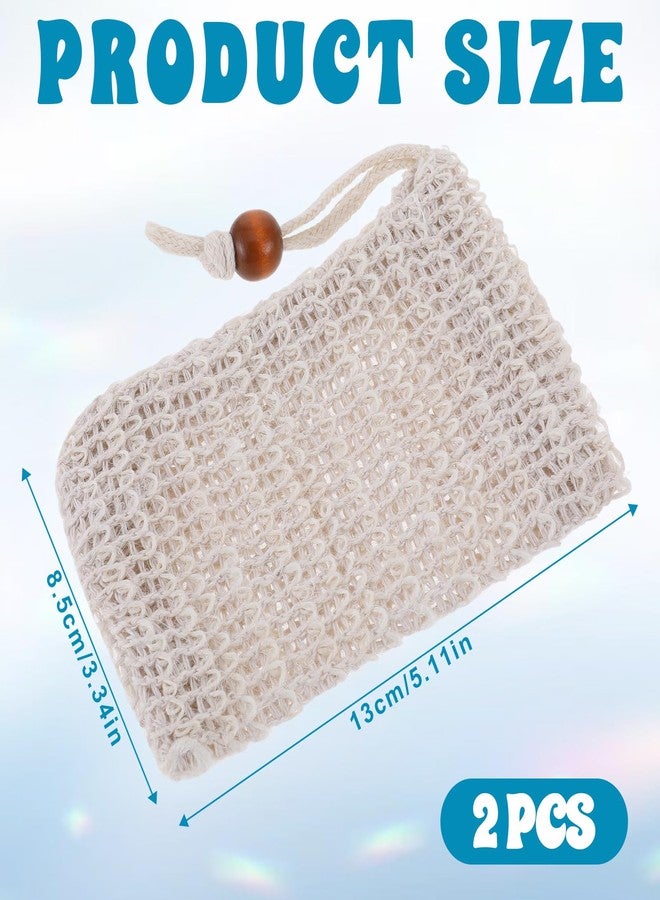 Larrel 2PCS Soap Saver Bag, Sisal Exfoliating Soap Pouch, Natural Cotton-Linen Exfoliating Net Pouch with Drawstring, Foaming and Drying Exfoliating-Mesh Pouches for Bath and Shower (13x8.5cm, Beige) - Image 2