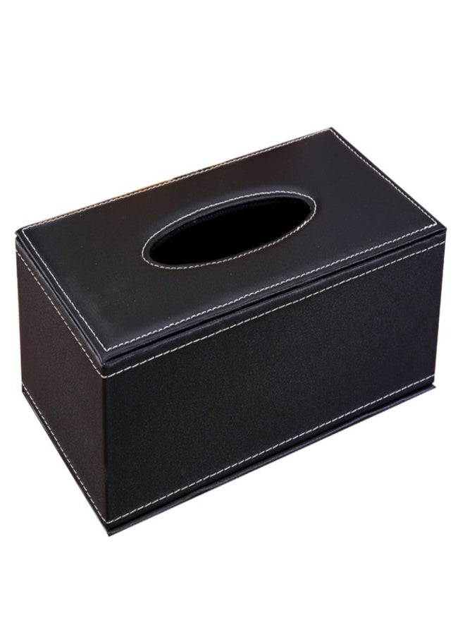 Black Retro Waterproof Leather Tissue Box Rectangular Tissue Storage Set - Image 1