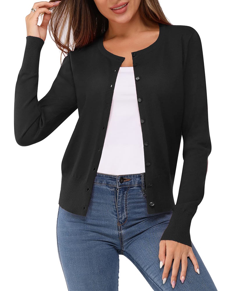 Newshows Women's 2025 Lightweight Business Work Casual Long Sleeve Crew Neck Soft Knit Shrug Cardigan Sweater Dressy Outfits(Black,XXL) - Image 1