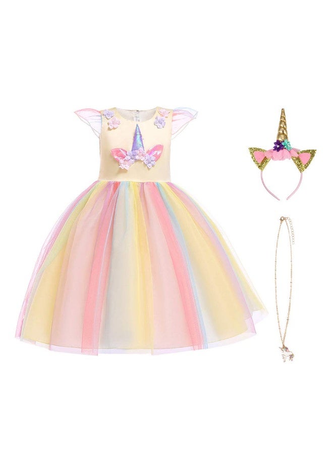 Unicorn Princess Costume Birthday Pageant Party Dance Performance Fancy Dress Up Outfit 4 - 7 Years - Image 1