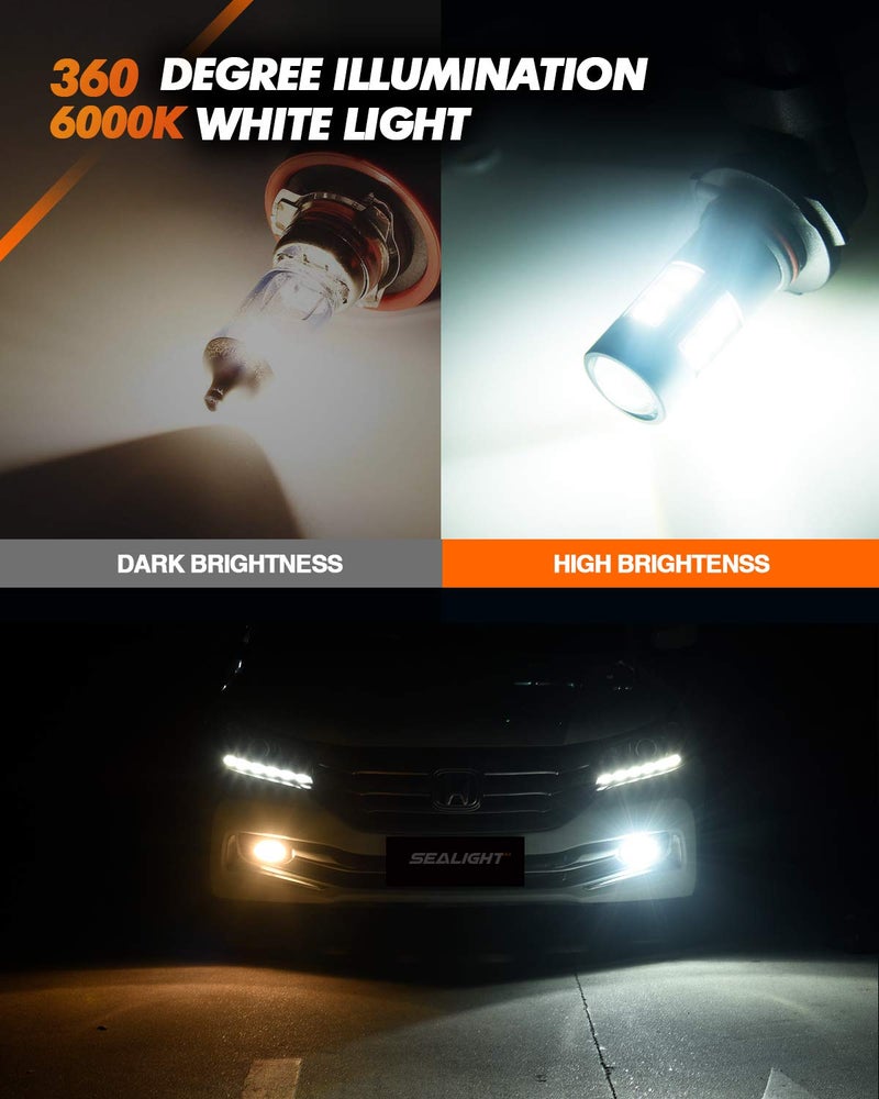 SEALIGHT H11 H8 H16 LED Fog Light Bulbs or DRL, Real 360Â° illumination Fog Bulbs, 6000K 400% Brightness Upgraded, H16 Front Fog Lamp,Non-polarity, Pack of 2, Plug&Play - Image 2