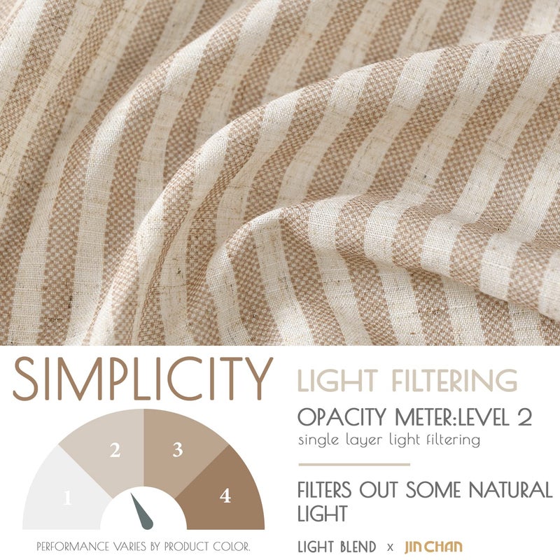 jinchan Tie Top Linen Kitchen Curtains 36 Inches Striped Tier Curtains Farmhouse Modern Cafe Style Small Window Treatments Airy Light Filtering Rod Pocket for Living Room Bathroom 2 Panels Tan - Image 5