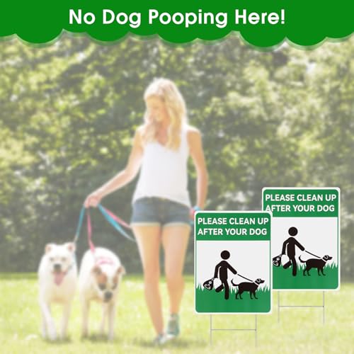 Opvixi 2 Pack Clean up After Your Dog Signs, 12.6" x 9.5" No Pooping Dogs Signs with Metal H-Stakes, Double-sided Pick up After Your Dog Sign for Yard, Lawn - Image 4