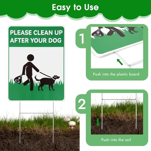 Opvixi 2 Pack Clean up After Your Dog Signs, 12.6" x 9.5" No Pooping Dogs Signs with Metal H-Stakes, Double-sided Pick up After Your Dog Sign for Yard, Lawn - Image 5