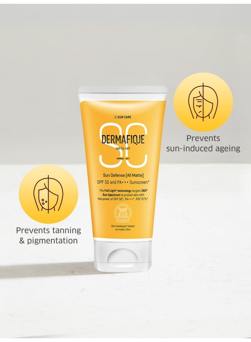 Dermafique Sun Defense All Matte, SPF 50, PA +++ Sunscreen 50g, for Normal - Oily Skin, 360 degree Sun Spectrum Protection, Prevents Tanning & Photaging, Protects from UVA,UVB,IR & Visible Light,  for Men & Women - Image 3