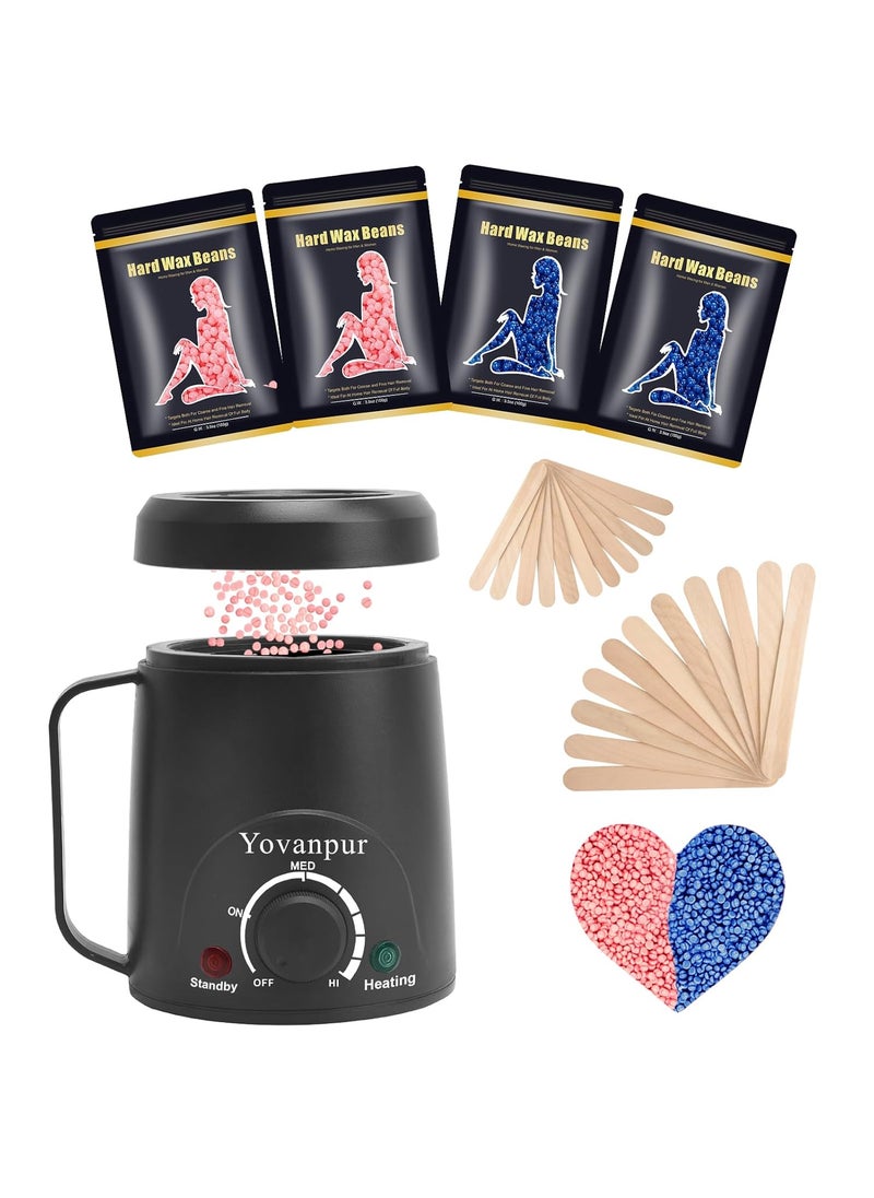 Yovanpur Waxing kit for women  Yovanpur Mini Wax Pot Wax Warmer for Hair Removal Portable Hard Wax Kit with 14oz Hard Wax Beads Small Wax Kit for Face Eyebrow Lip Small Body Area Hair Removal at Home 