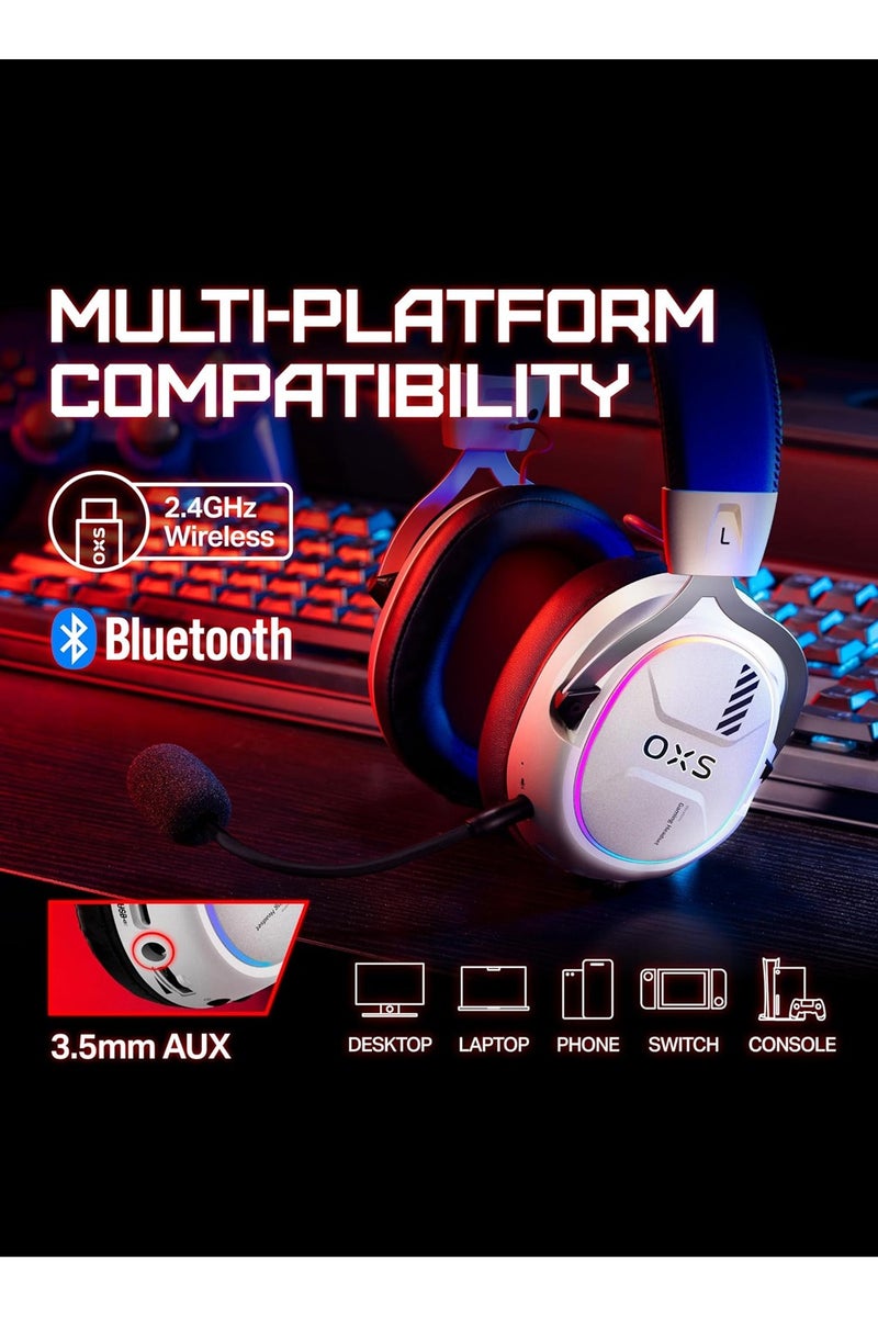 OXS AUDIO OXS Storm G2 Wireless Gaming Headset, Over-Ear Gaming Headphones with 7.1 Virtual Surround Audio, 3 EQ Modes, Low Latency 2.4GHz, 50mm Driver, RGB Light, Bluetooth 5.3, Compatible with PC, Console, Mobile Phone, White - Image 4