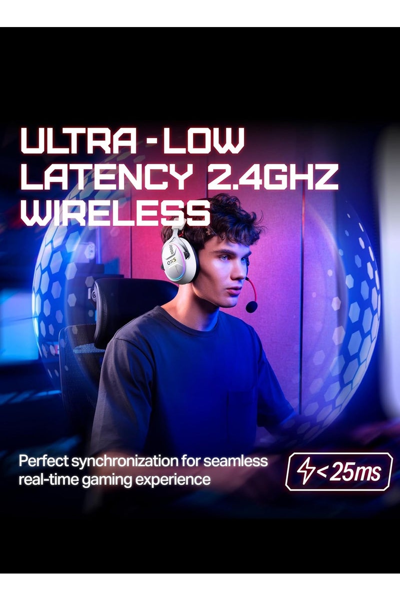 OXS AUDIO OXS Storm G2 Wireless Gaming Headset, Over-Ear Gaming Headphones with 7.1 Virtual Surround Audio, 3 EQ Modes, Low Latency 2.4GHz, 50mm Driver, RGB Light, Bluetooth 5.3, Compatible with PC, Console, Mobile Phone, White - Image 5