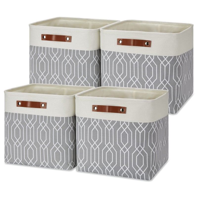 Temary Collapsible Baskets 13 Inch Storage Cubes for Organizing Storage Baskets for Shelves 4 Pack Fabric Storage Cubes Bins for Towels Blankets Grey Polygon