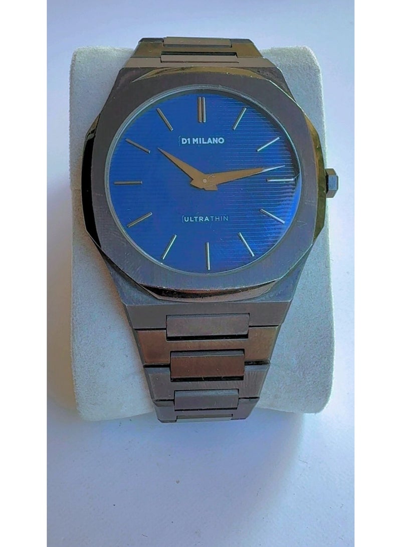 D1 Milano Ultra Thin Quartz Watch for Men - Blue Linen Dial, Gunmetal Stainless Steel Bracelet (Pre-Owned - Like New Condition) - Image 1