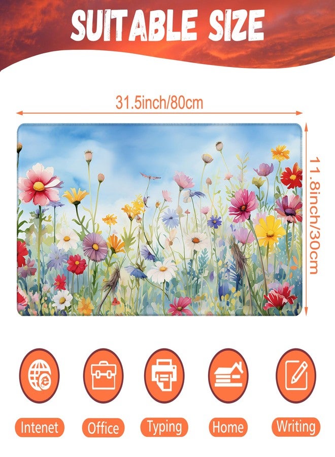 KOAIWPAE Large Gaming Mouse Pad, Colorful Wildflowers in Field Desk Mat, Watercolor Flowers Desk Pad, 31.5"x15.7" Extended Big Computer Keyboard Mouse Pad with Non-Slip Base and Stitched Edge - Image 2
