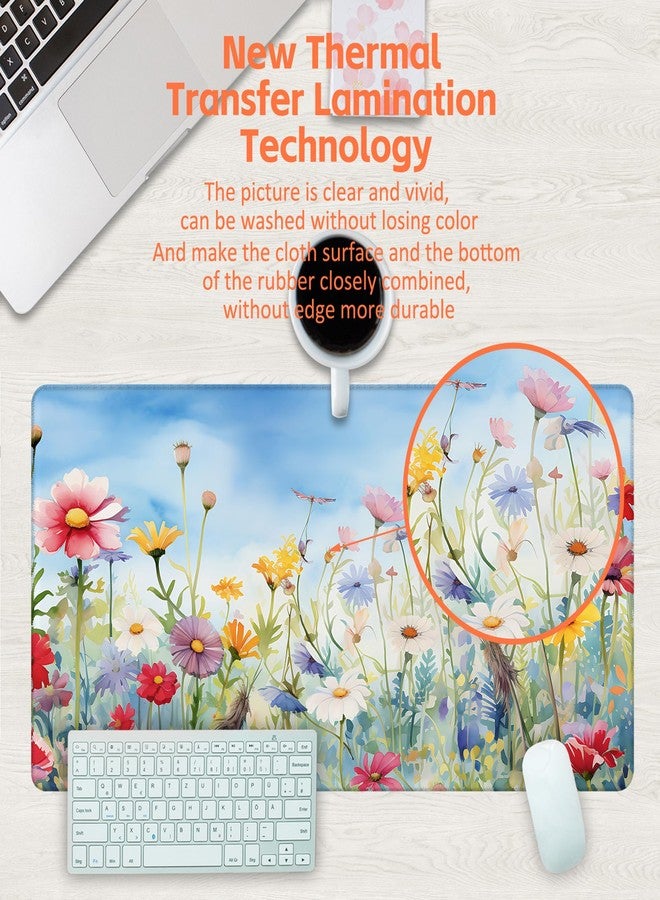 KOAIWPAE Large Gaming Mouse Pad, Colorful Wildflowers in Field Desk Mat, Watercolor Flowers Desk Pad, 31.5"x15.7" Extended Big Computer Keyboard Mouse Pad with Non-Slip Base and Stitched Edge - Image 4