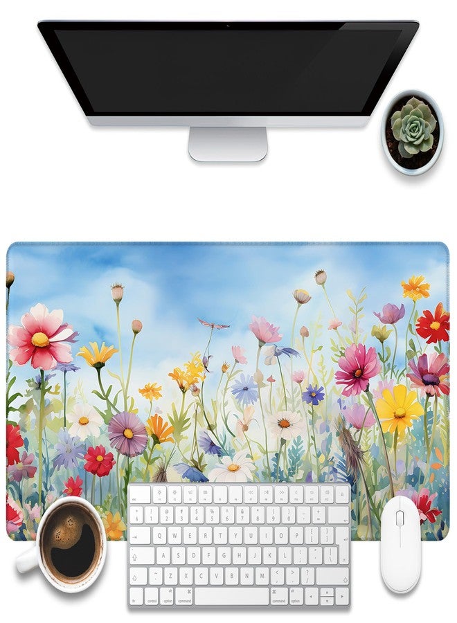 KOAIWPAE Large Gaming Mouse Pad, Colorful Wildflowers in Field Desk Mat, Watercolor Flowers Desk Pad, 31.5"x15.7" Extended Big Computer Keyboard Mouse Pad with Non-Slip Base and Stitched Edge - Image 1