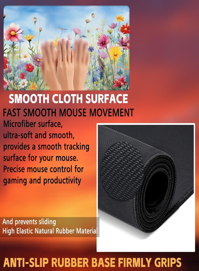 KOAIWPAE Large Gaming Mouse Pad, Colorful Wildflowers in Field Desk Mat, Watercolor Flowers Desk Pad, 31.5"x15.7" Extended Big Computer Keyboard Mouse Pad with Non-Slip Base and Stitched Edge - Image 3