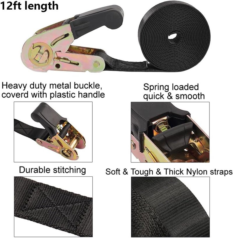Ayaport Endless Ratchet Tie Down Straps Heavy Duty Cargo Tie Downs, Sturdy Nylon Black Strap Down Ratcheting Securing Straps, Track Spring Fittings, Tie-Down Motorcycles, Trailer Loads, Kayak - Image 2