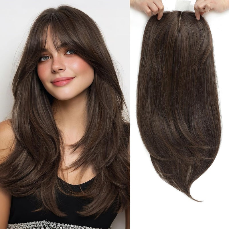 Molefi Hair Topper18 Inch Long Layered Toppers for Women with Thinning HairAdd Volume Synthetic Wiglets Pieces For Women 6565 Large Base for Daily UseSoft brown - Image 2