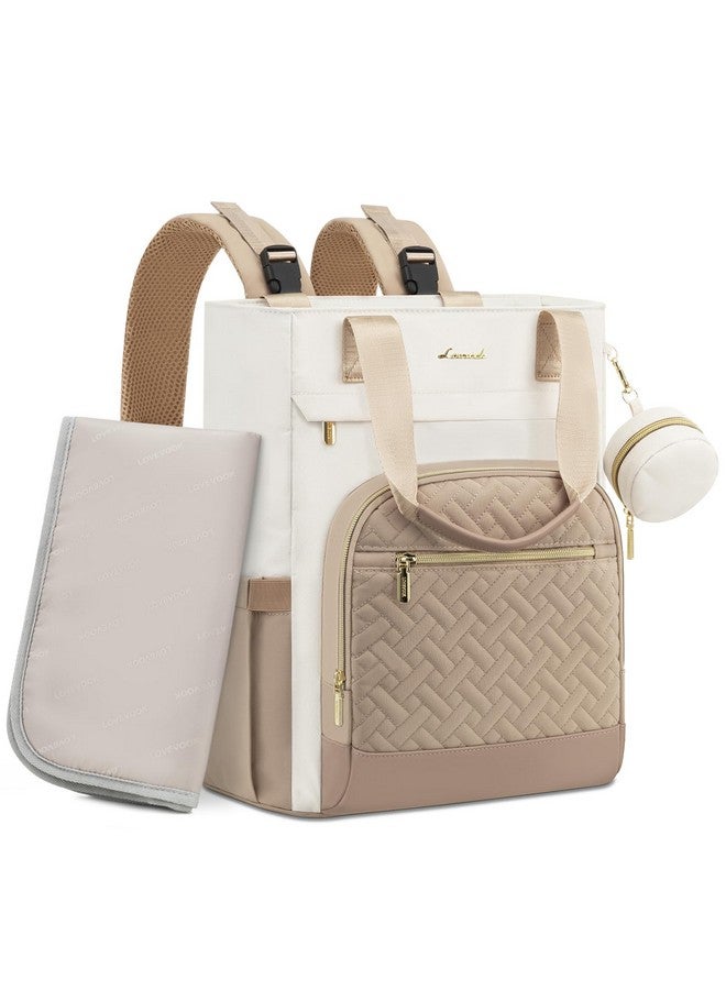 Lovevook حقيبة ظهر لحفاضات لوفوك، سعة كبيرة، حقيبة أطفال محمولة مع وسادة تغيير حفاضات قابلة للطي، حقيبة حفاضات مائية هدية للأم والأب، كاكي عاجي - Image 1