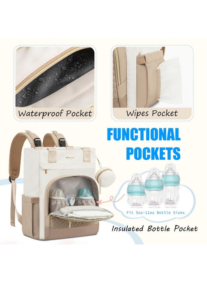 Lovevook حقيبة ظهر لحفاضات لوفوك، سعة كبيرة، حقيبة أطفال محمولة مع وسادة تغيير حفاضات قابلة للطي، حقيبة حفاضات مائية هدية للأم والأب، كاكي عاجي - Image 3