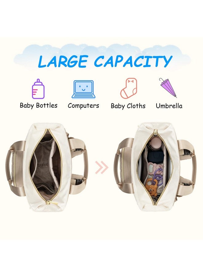 Lovevook حقيبة ظهر لحفاضات لوفوك، سعة كبيرة، حقيبة أطفال محمولة مع وسادة تغيير حفاضات قابلة للطي، حقيبة حفاضات مائية هدية للأم والأب، كاكي عاجي - Image 2