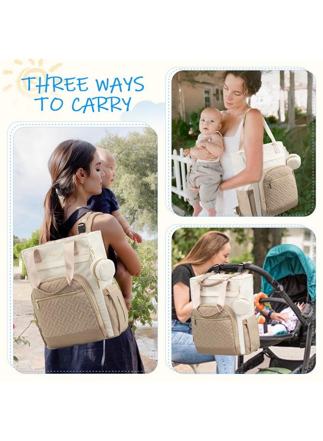 Lovevook حقيبة ظهر لحفاضات لوفوك، سعة كبيرة، حقيبة أطفال محمولة مع وسادة تغيير حفاضات قابلة للطي، حقيبة حفاضات مائية هدية للأم والأب، كاكي عاجي - Image 5