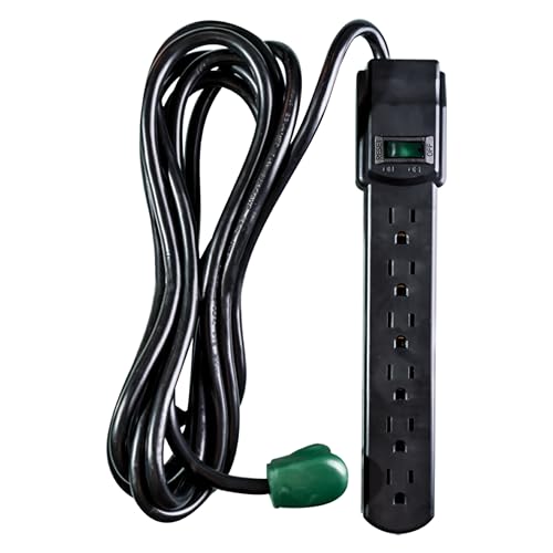 Power By GoGreen GoGreen Power (GG-16103M-12BK) 6 Outlet Surge Protector, 250 Joules, Black, 12ft Cord - Image 1