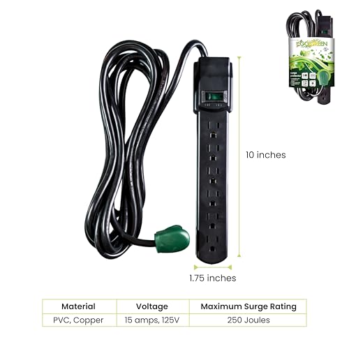 Power By GoGreen GoGreen Power (GG-16103M-12BK) 6 Outlet Surge Protector, 250 Joules, Black, 12ft Cord - Image 2