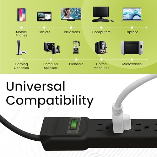 Power By GoGreen GoGreen Power (GG-16103M-12BK) 6 Outlet Surge Protector, 250 Joules, Black, 12ft Cord - Image 4