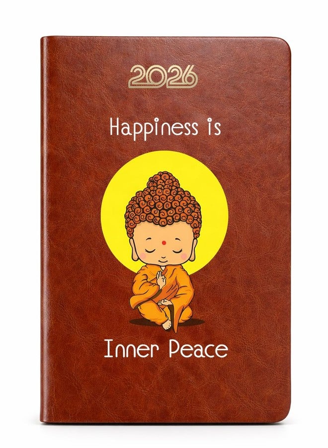Castleore Printed Executive Notebook Diary 2026 PU Foam Padded Artificial Leather Cover A5 Size 8.3 inch x 6 inch Premium Paper Quality 365 Pages Daily Monthly Planner with Dates (Inner Peace Brown 2026) - Image 1