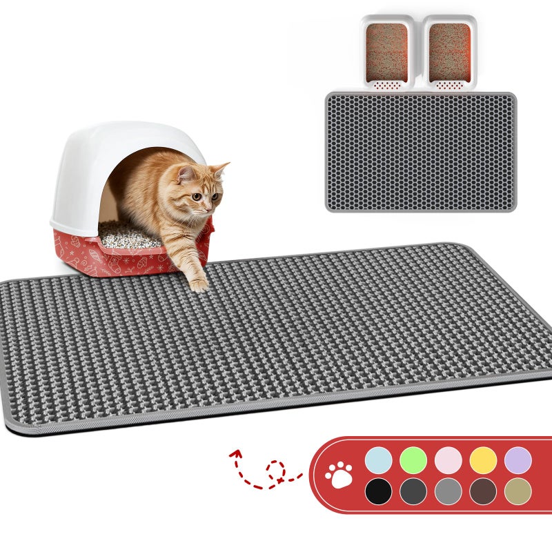 Powools Cat Litter Mat - 46'' x 35'' Small Litter Trapping Mat, Easy to Clean Litter Box Mat, Waterproof, Urine-Proof, Non-Slip Kitty Litter Mats for Floor, Grey - Image 1