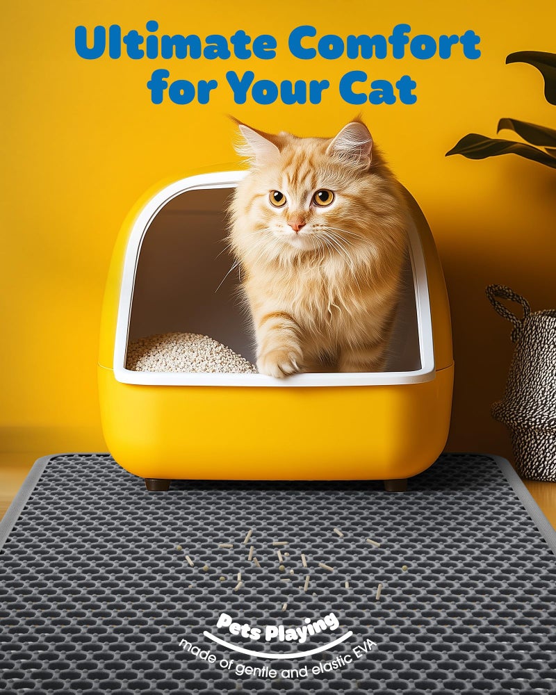 Powools Cat Litter Mat - 46'' x 35'' Small Litter Trapping Mat, Easy to Clean Litter Box Mat, Waterproof, Urine-Proof, Non-Slip Kitty Litter Mats for Floor, Grey - Image 2