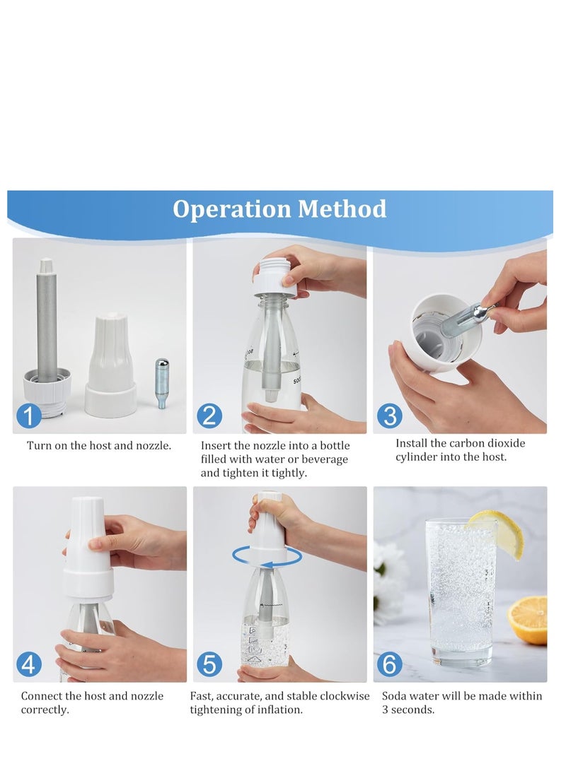 Soda Water Maker Stainless Sparkling Water Maker for Home Carbonating Machine with BPA free PET 1L Carbonating Bottle (White),with 10 CO2 Cylinders  - Image 5