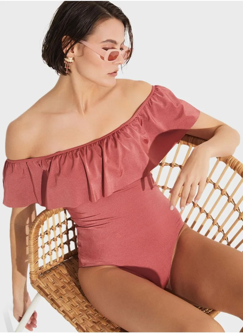 JUNE Ruffle High Leg Swimsuit