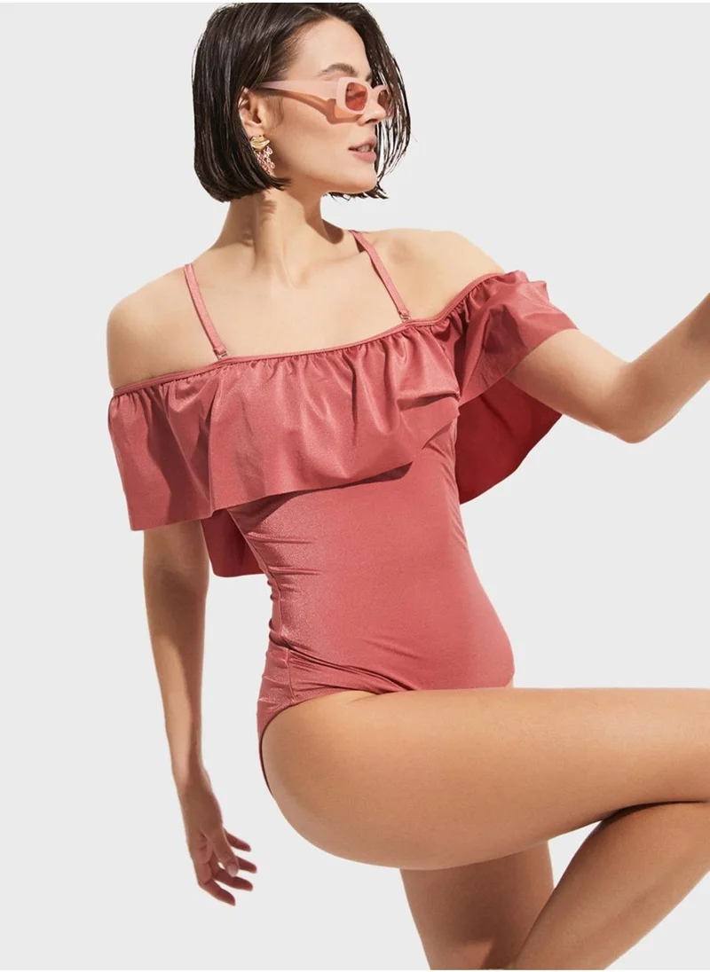 JUNE Ruffle High Leg Swimsuit