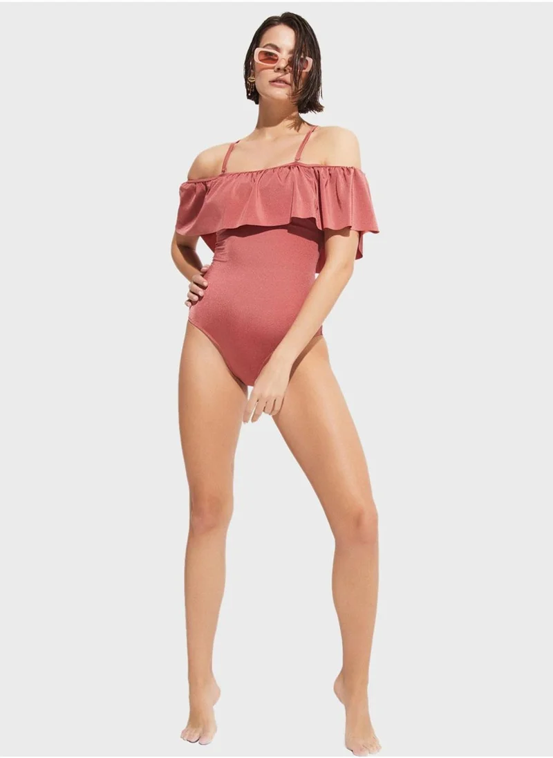 JUNE Ruffle High Leg Swimsuit