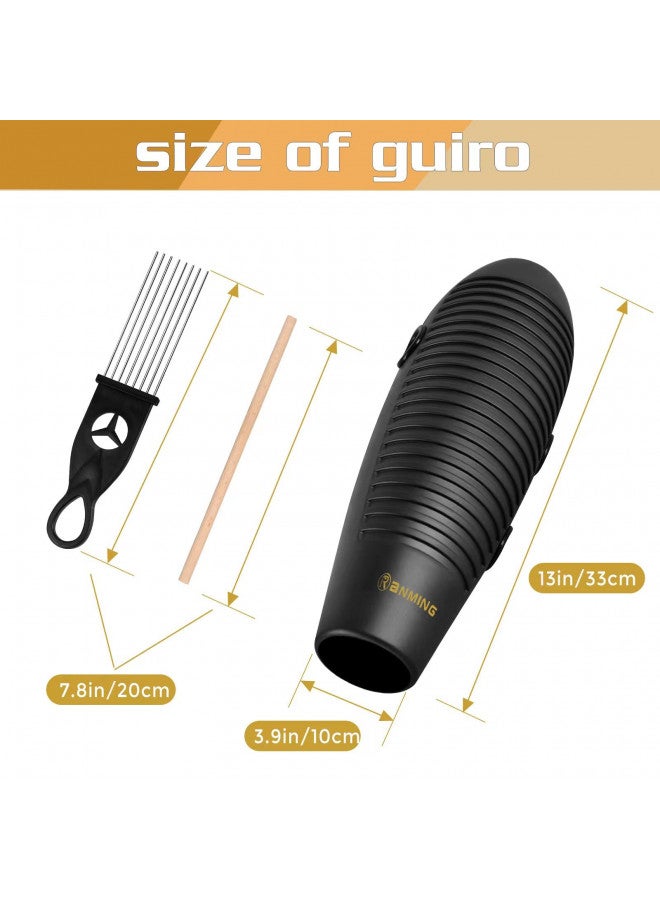 RANMING Guiro Instrument 3.9x13 Inch Super Guiro Fish Shaped Latin Percussion Instrument with 2 x Guiro Scraper Musical Training Tool for Beginners and Music Lover Black - Image 2
