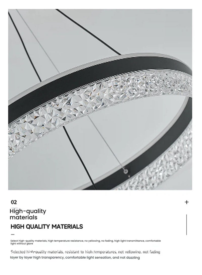 A fashionable LED pendant light with a circular light ring, adjustable in height, available in three colors of light, suitable for use as a pendant light in bedrooms, living rooms, dining rooms and family rooms. - Image 2