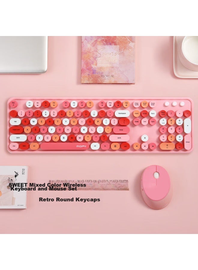 Mofii Sweet Wireless Retro Punk Keyboard And Mouse Set, Office Keyboard And Mouse Set, Mouse, Computer Keyboard, Laptop Keyboard, Pink Colorful - Image 1