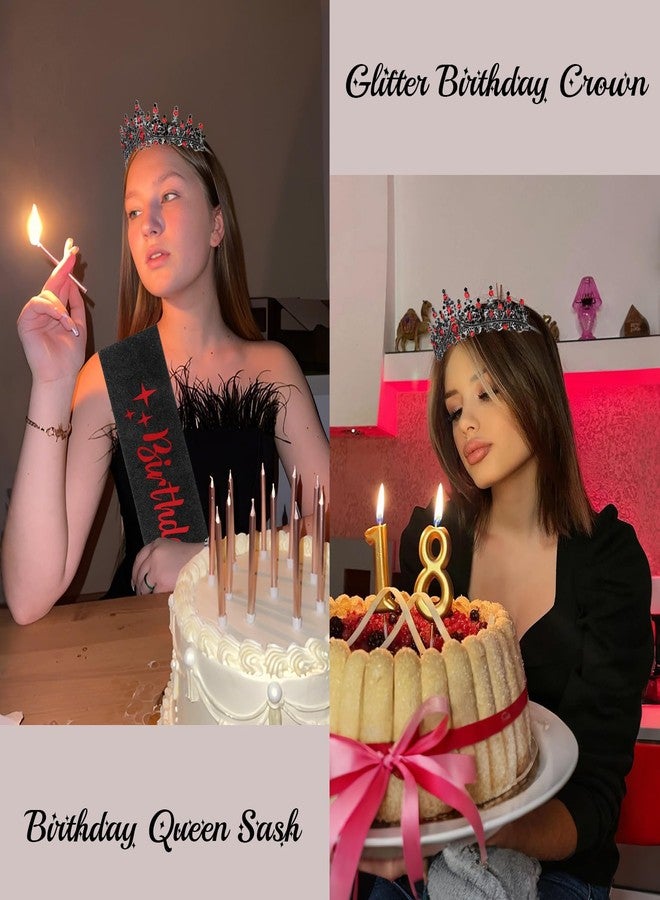 كوراسا تاج عيد ميلاد أسود وأحمر من كوراسا للنساء والفتيات، ووشاح ملكة عيد الميلاد الأسود اللامع، وتاج ملكة القلوب، وتيجان قوطية لتزيين حفلات النساء - Image 2