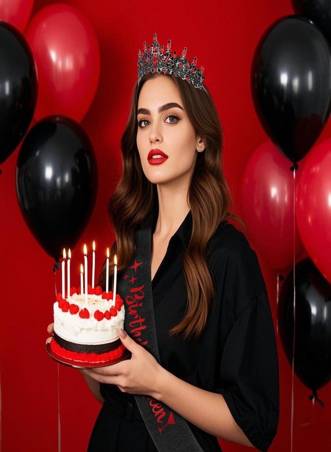 كوراسا تاج عيد ميلاد أسود وأحمر من كوراسا للنساء والفتيات، ووشاح ملكة عيد الميلاد الأسود اللامع، وتاج ملكة القلوب، وتيجان قوطية لتزيين حفلات النساء - Image 4