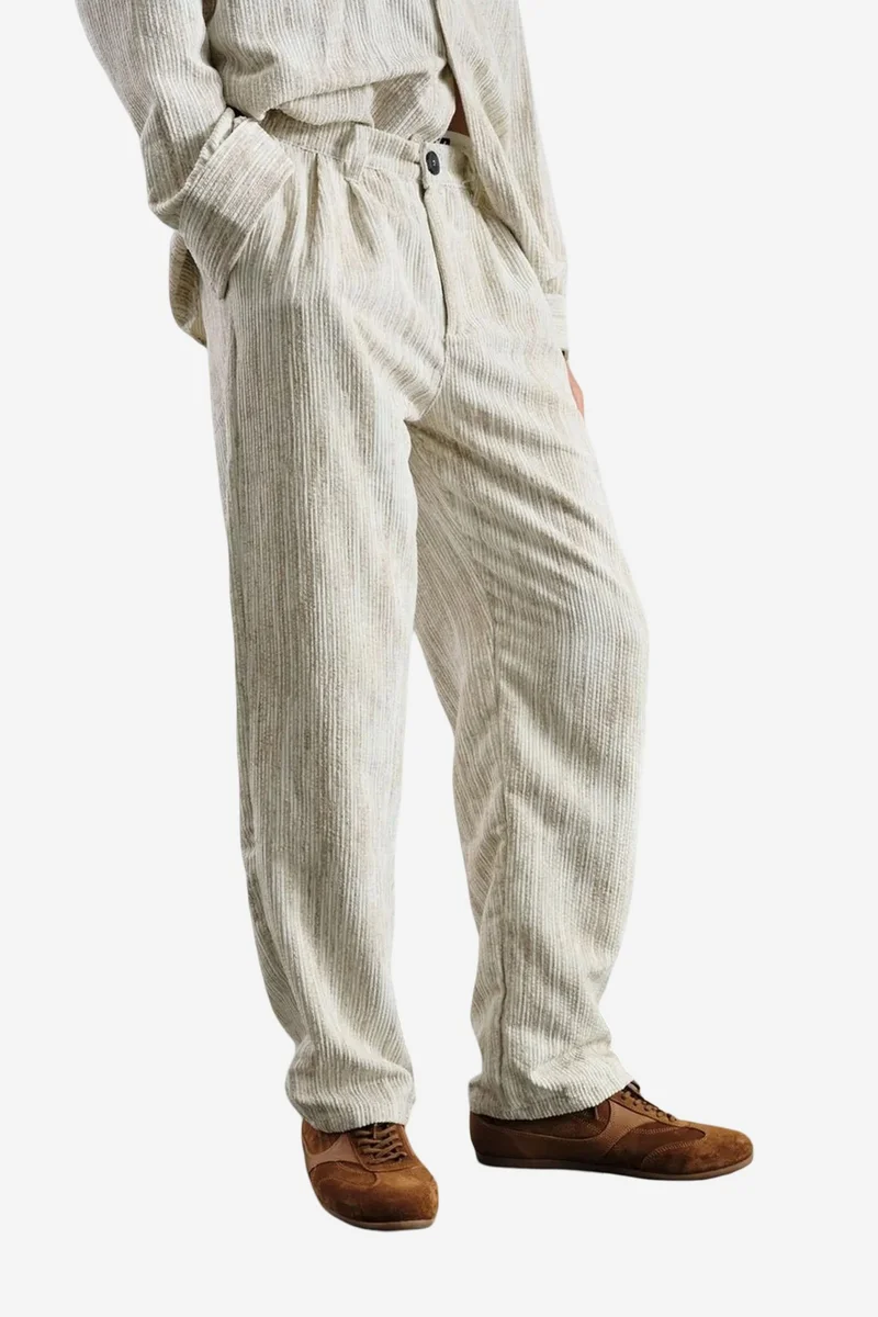 Giesto Beige Natural GIESTO Textured Pleated Straight Leg Pants for Men | Best Price UAE