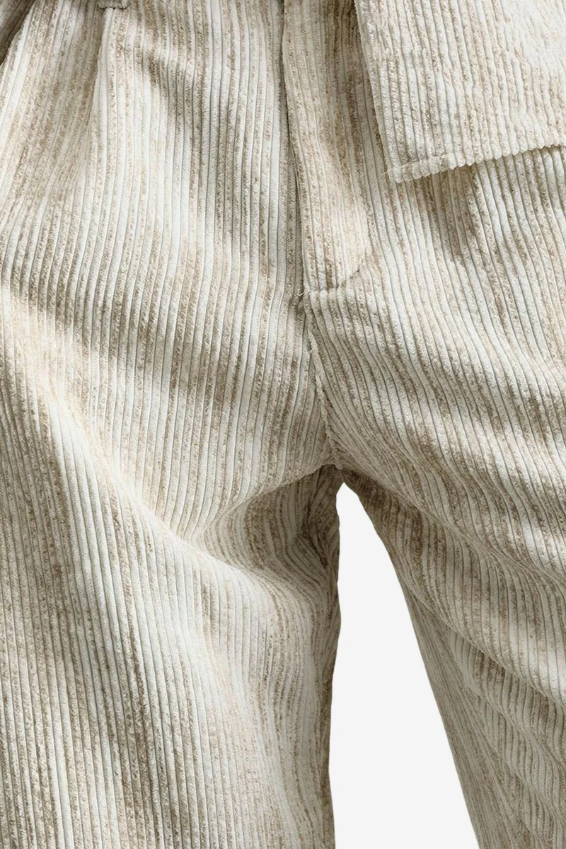 Giesto Beige Natural GIESTO Textured Pleated Straight Leg Pants for Men | Best Price UAE