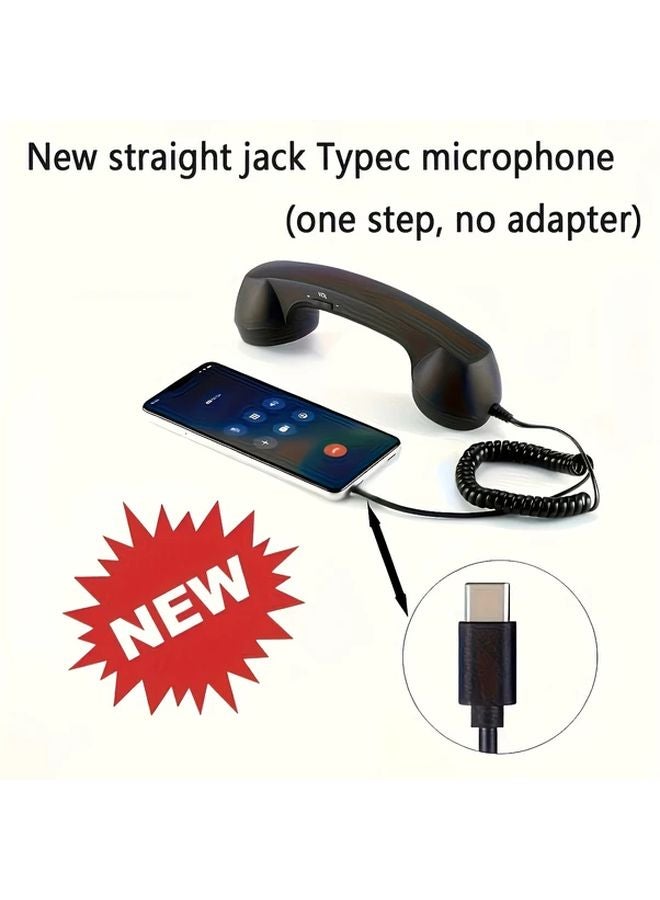 Black Retro Wired Headset Type C Classic Landline Design Volume Control No Tangle Cable - Image 3